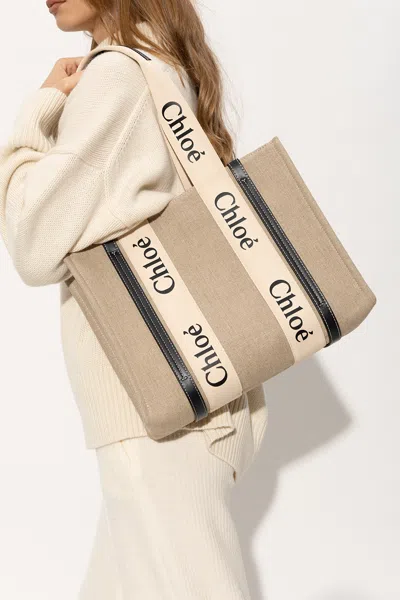 Chloé ‘woody Medium' Shopper Bag In Beige