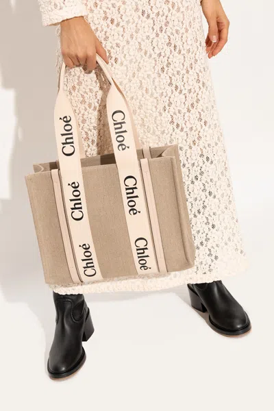 Chloé ‘woody Medium' Shopper Bag In Beige