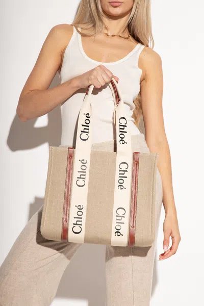 Chloé ‘woody Medium' Shopper Bag In Beige