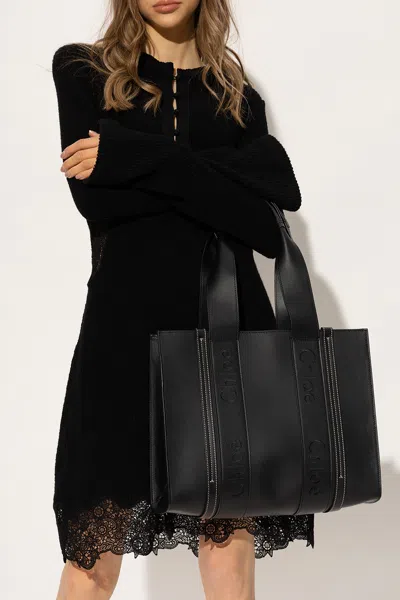 Chloé ‘woody Medium' Shopper Bag In Black