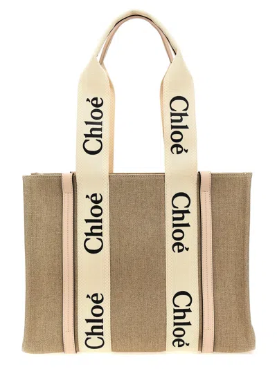 Chloé Woody Medium Shopping Bag In Pink