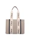 Chloé Linen Shoulder Bag With Logo Print. This Bag Is Made With Lower Environmental Impact Material In Neutral