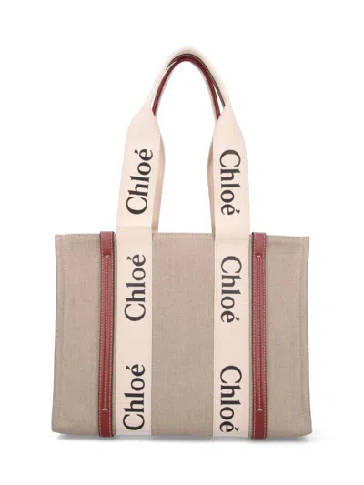 Chloé 'woody' Medium Tote Bag In Beige