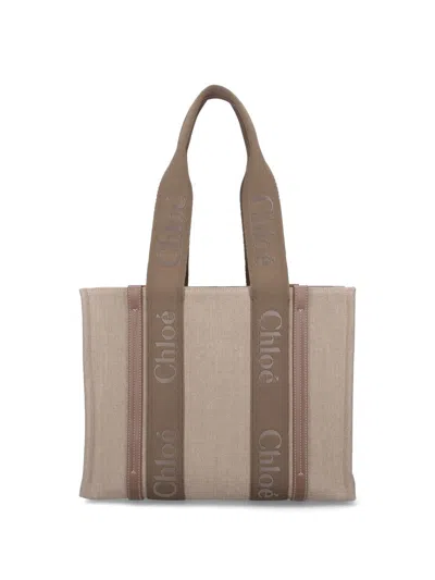 Chloé 'woody' Medium Tote Bag In Neutral
