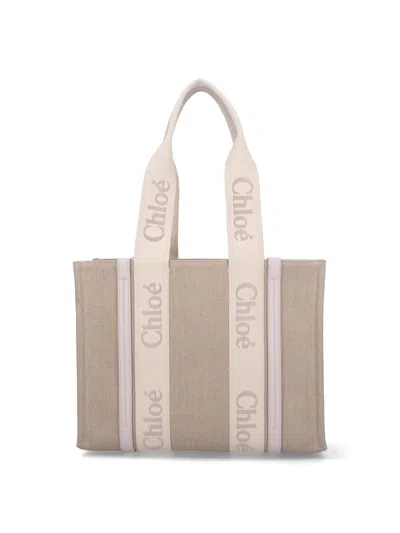 Chloé 'woody' Medium Tote Bag In Neutral