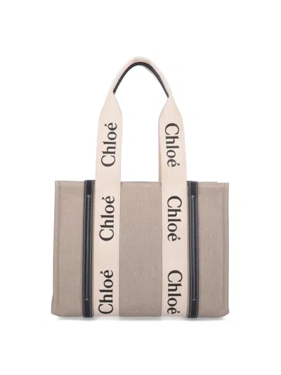 Chloé 'woody' Medium Tote Bag In Beige