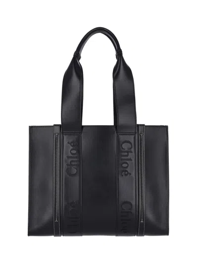 Chloé 'woody' Medium Tote Bag In Black  