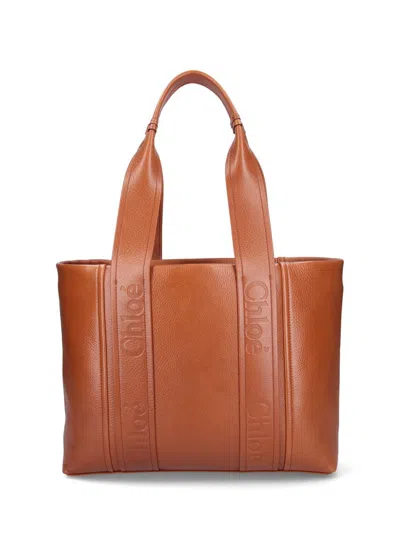 Chloé Medium Woody Leather Tote Bag In Brown