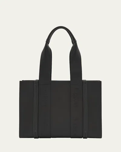 Chloé Woody Medium Tote Bag In Leather In Black