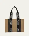 Chloé Woody Medium Tote Bag In Linen In Black/navy