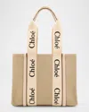 Chloé Woody Medium Tote Bag In Linen In Cement Pink/beige