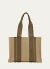 Chloé Woody Medium Tote Bag In Linen In Dark Nut