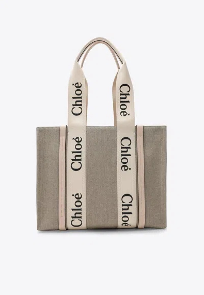 Chloé Woody Medium Tote Bag In Pink