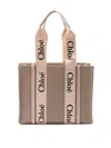 Chloé Sac Cabas Moyen Woody En Lin In Taupe