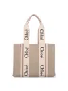 Chloé Women Medium Woody Tote Bag In Linen In White