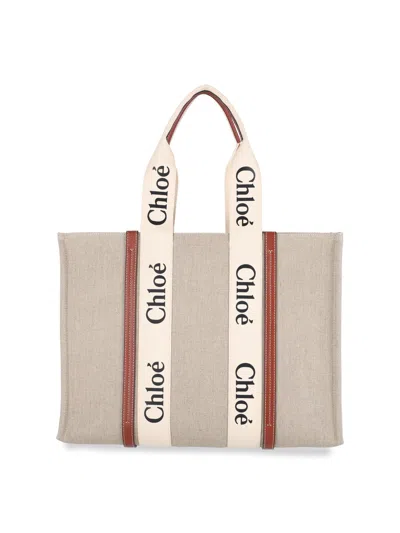 Chloé Woody Tote Bag In Beige