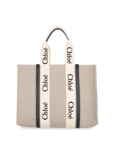 Chloé 'woody' Big Tote Bag In Beige
