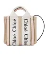 Chloé Mini Woody Tote Bag In Linen &amp; Leather In White