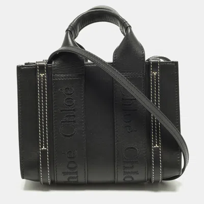 Pre-owned Chloé Woody Mini Black Leather Tote