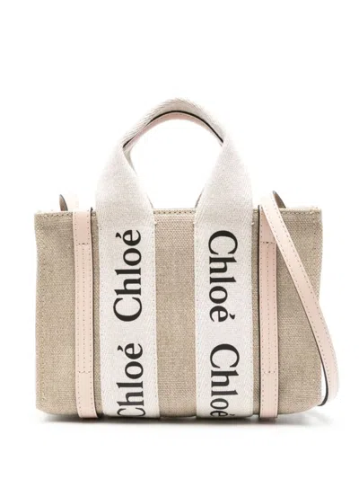 CHLOÉ CHLOÈ WOODY MINI CANVAS AND LEATHER TOTE BAG