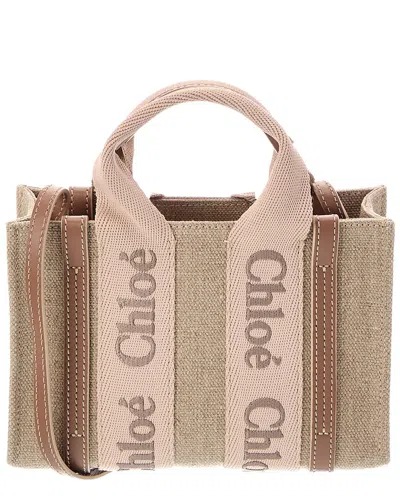 Chloé Woody Mini Canvas & Leather Tote In Brown