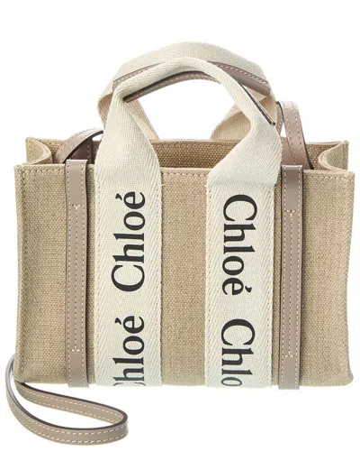 Chloé Mini Canvas Woody Tote Bag In Grey