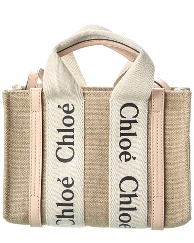 Chloé Woody Mini Canvas & Leather Tote In Grey