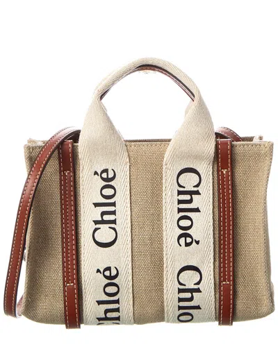 Chloé Woody Mini Canvas & Leather Tote In White