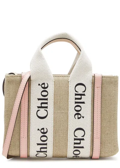 Chloé Small Woody Canvas Top Handle Bag In Pink