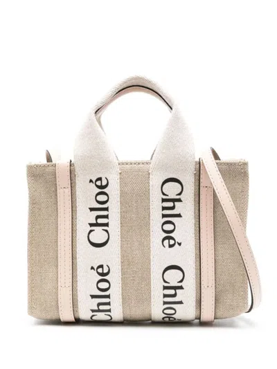 Chloé Woody Mini Canvas Tote In White