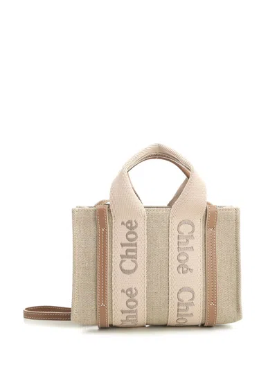 Chloé Woody Mini Linen Tote Bag Handbags Beige