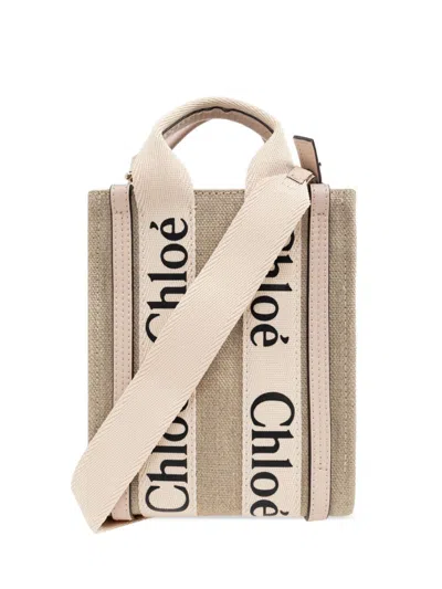 Chloé Mini Woody North South Tote Bag In Cement Pink