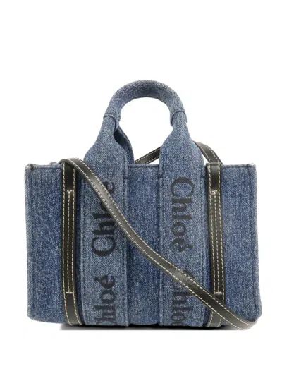 Pre-owned Chloé Woody Mini Tote Bag In Blue
