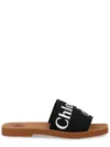 Chloé Woody Flat Logo Ribbon Slide Sandals In Black