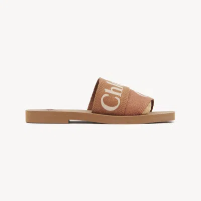 Chloé Woody Mule Brown Size 5 90% Linen, 10% Polyester