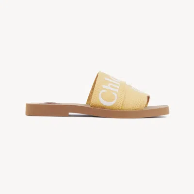 Chloé Mules Woody Femme Laiton Doré Taille 38 90% Lin, 10% Polyester In Golden Brass