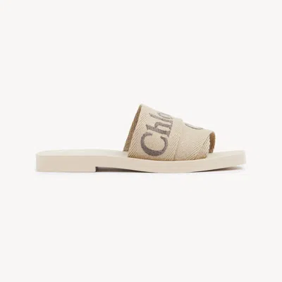 Chloé X High Summer Woody Embroidered Logo Flat Sandals In Neutral