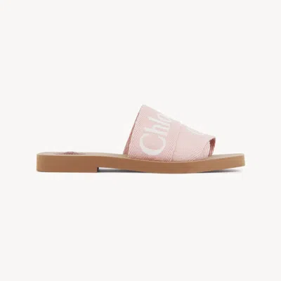 Chloé Mules Woody Femme Rose Taille 38 90% Lin, 10% Polyester In Pink