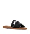 Chloé Woody Flat Logo Ribbon Slide Sandals In Black