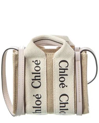 Chloé Woody Nano Canvas & Leather Tote In Black
