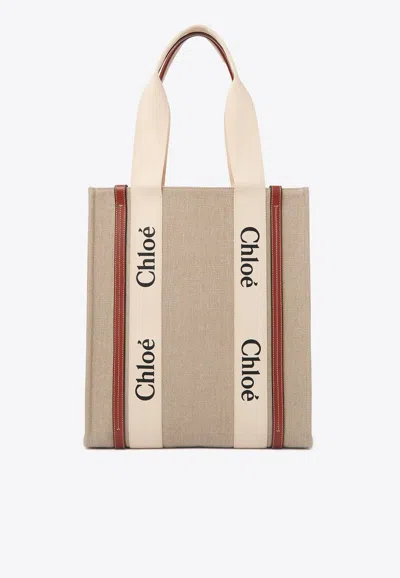 Chloé Woody N/s Tote Bag In Beige