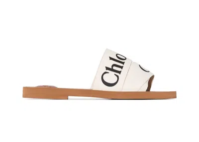 Pre-owned Chloé Woody Opentoe Sandals (women's) Sneakers In White/brown
