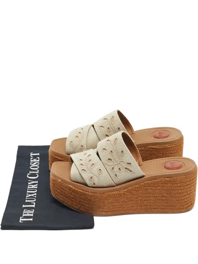 Pre-owned Chloé Woody Platform Espadrille Sandal In Neutral