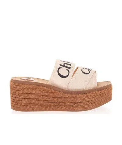 Chloé Woody Canvas Platform Espadrille Sandals In White