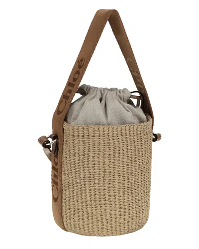 Chloé Woody Raffia Bucket Bag In Brown