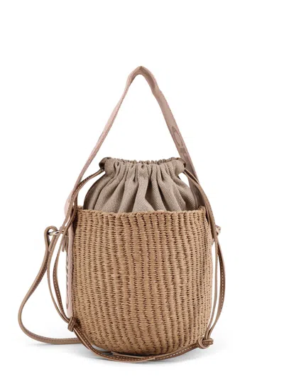 Chloé Woody Raffia Bucket Bag In Pink