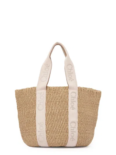 Chloé Woody Rafia Shoulder Bag In Neutral