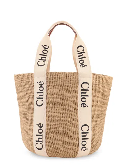 Chloé Woody Rafia Shoulder Bag In White