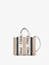 Chloé Woody Small Linen And Leather Handbag.this Bag Is Made With Lower Environmental Impact Material In Navy Blue