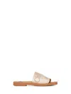 Chloé Woody Linen Flat Sandals In Neutral